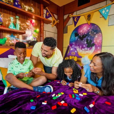 Crafting LEGO magic as a family in a Wizard-themed room!