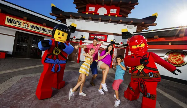 Family with NINJAGO characters in NINJAGO World