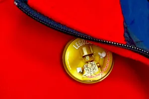 Mr Gold Pop Badge on Model Citizen Jacket